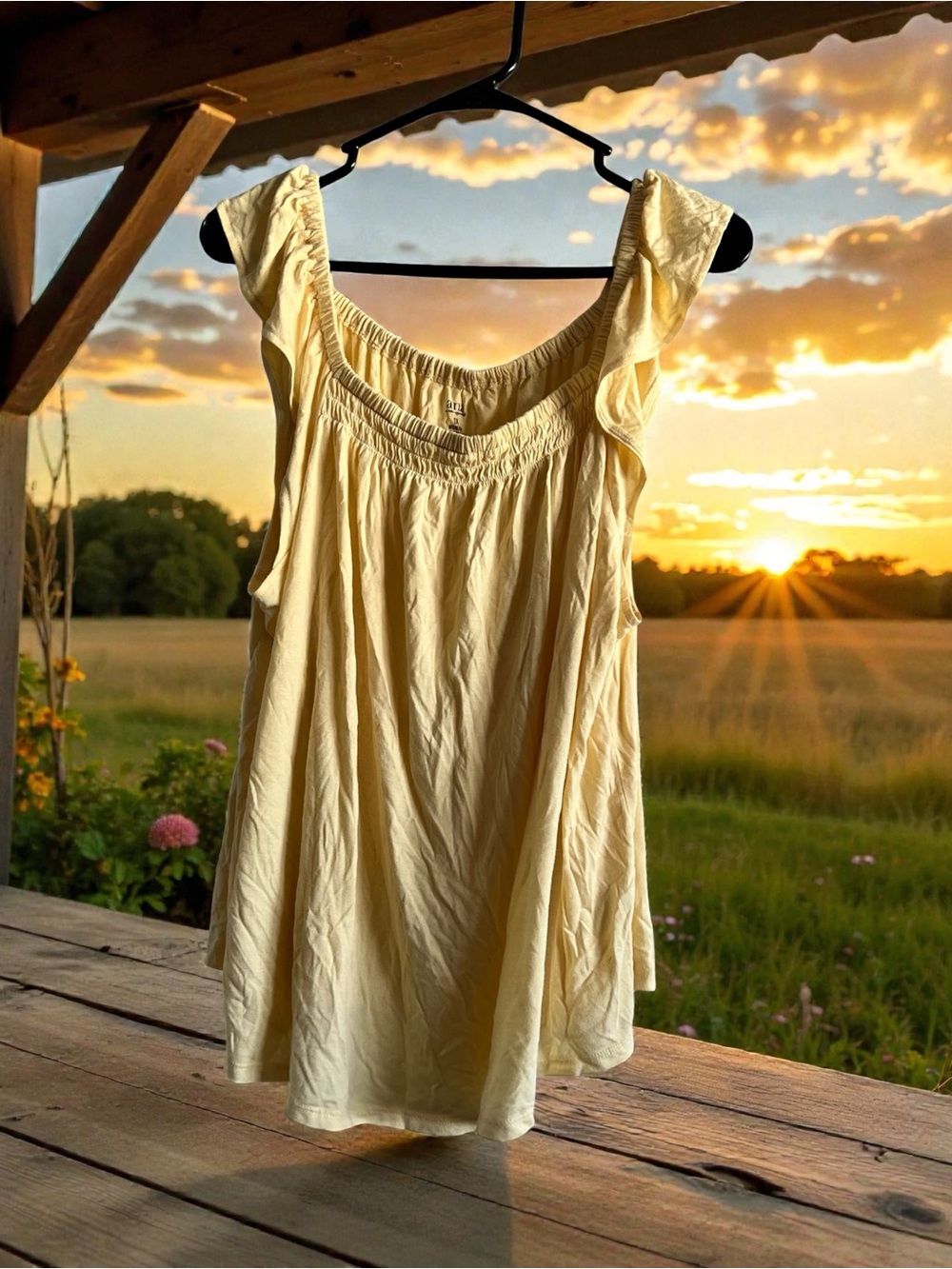 a.n.a Light Yellow Ruffle Sleeve Tank Top